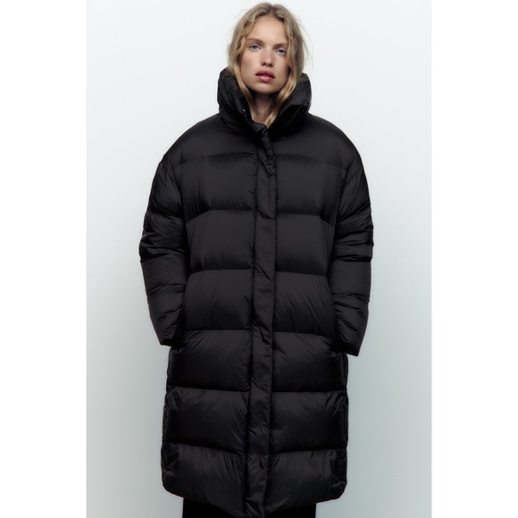 Zara long down feather puffer jacket black - Picture 12 of 16
